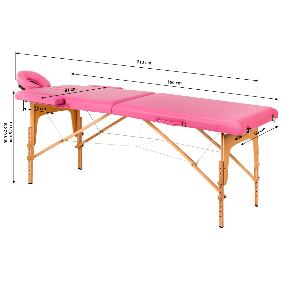 Klappbare Massageliege aus Holz Komfort Activ Fizjö 2 Segmente rosa