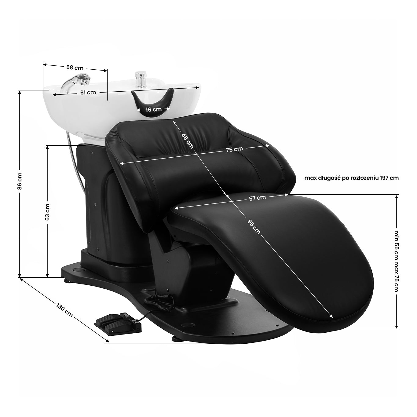 Gabbiano elektrischer Friseur-Waschstuhl TRYCHO schwarz