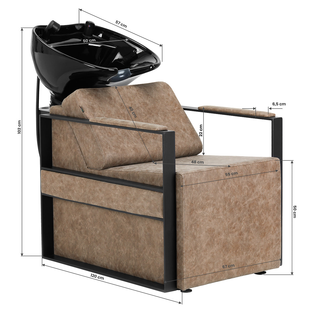 Friseur-Waschstuhl Modena Schwarz Antik